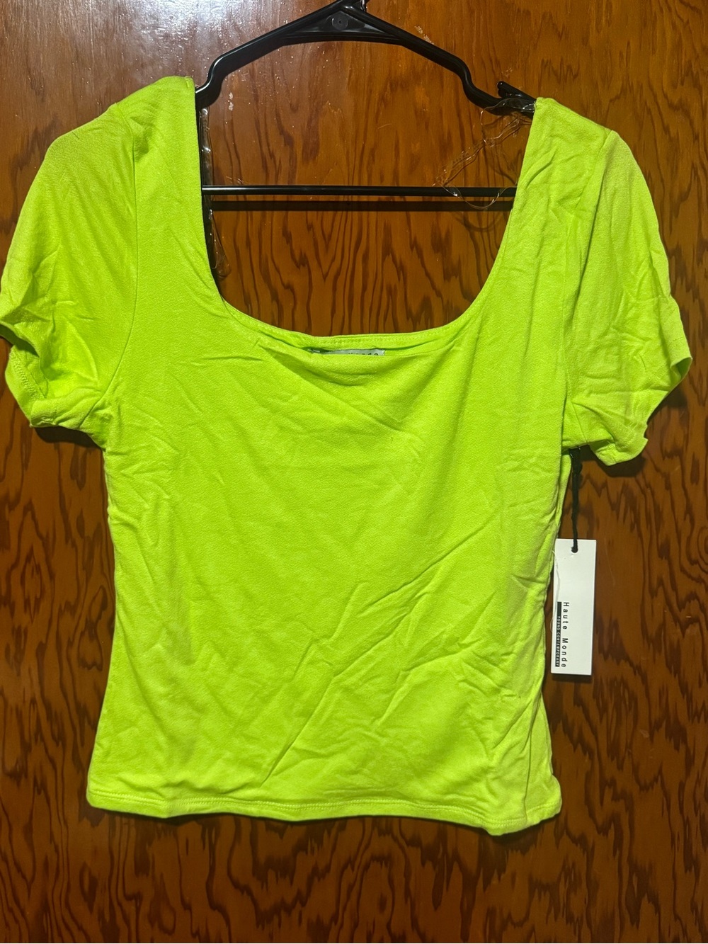 Haute Monde Neon Lime Scoop Neck Short Sleeve Top